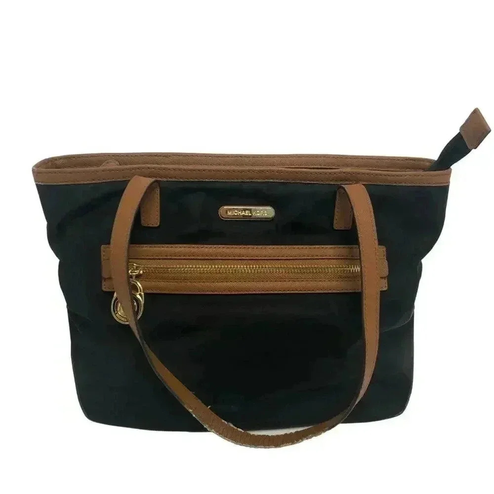 Michael Kors Black Nylon Tote Bag Leather Straps